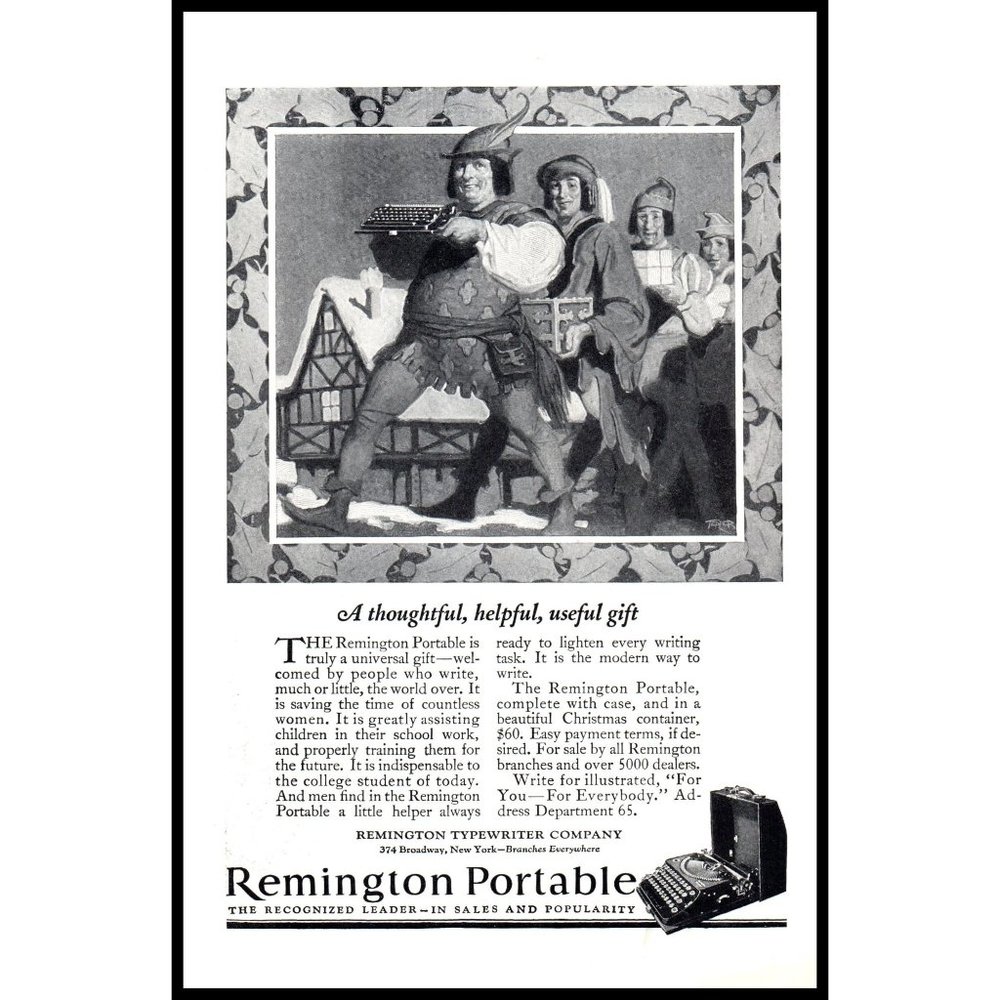 1924 Remington Portable Typewriter Vintage Print Ad Bavarian Alpine Cottage Art
